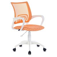 Кресло BRABIX "Fly MG-396W", с подлокотниками, пластик белый, сетка, оранжевое с рисунком