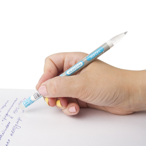 Ручка стираемая гелевая ПИФАГОР, корпус двухцветный, линия письма 0,35 мм, синяя фото 4