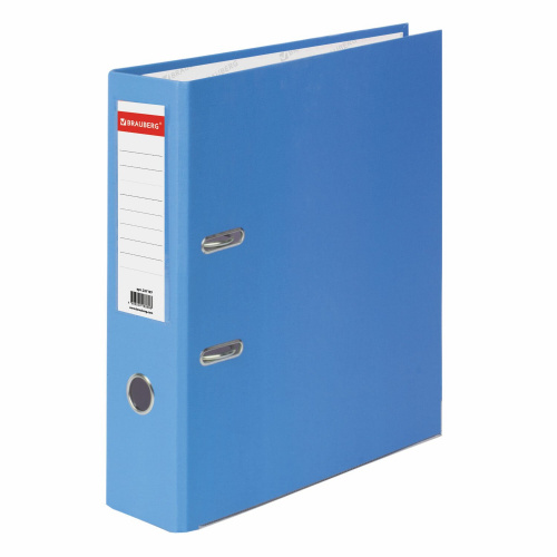 Папка-регистратор BRAUBERG, покрытие из ПВХ, 80 мм, с уголком, голубая