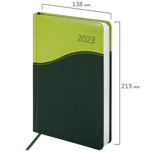 Ежедневник датированный 2023 BRAUBERG "Bond", А5, 138x213 мм, под кожу, зеленый/салатовый фото 6