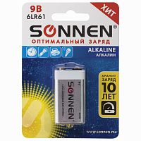 Батарейка SONNEN Alkaline, алкалиновая, 1 шт., блистер