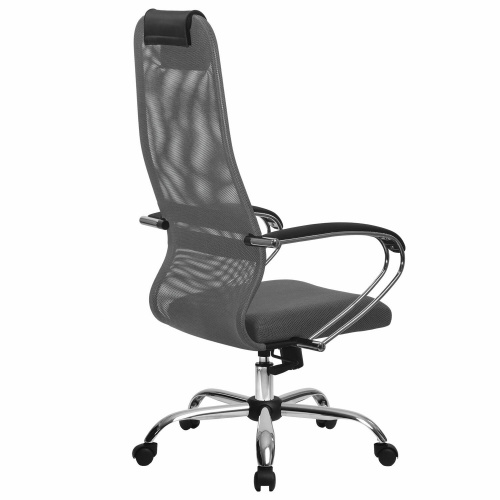 Кресло офисное МЕТТА "SU-B-8" хром, ткань-сетка, сиденье мягкое, светло-серое фото 2