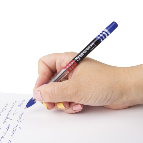 Ручка шариковая масляная с грипом "BRAUBERG" Spark, линия письма 0,35 мм, синяя фото 4