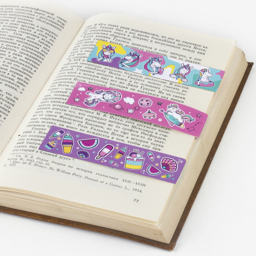 Закладки для книг с магнитом ЮНЛАНДИЯ "Единороги", 6 шт., блестки, 25x196 мм фото 5