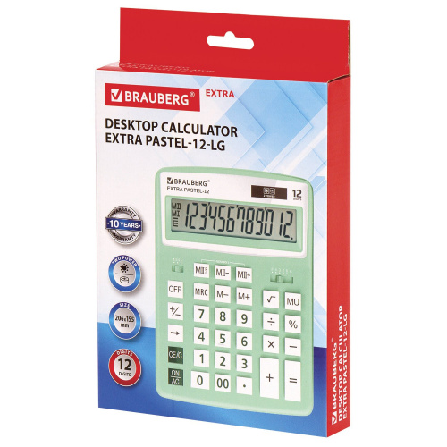 Калькулятор настольный BRAUBERG, 206x155 мм, 12 разрядов, двойное питание, мятный фото 9