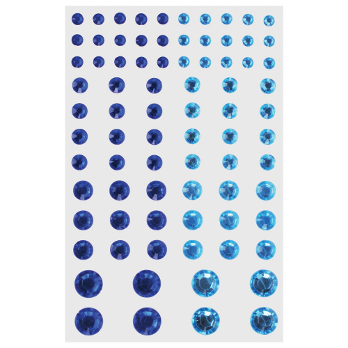 Стразы самоклеящиеся ОСТРОВ СОКРОВИЩ "Круглые", 6-15 мм, 80 штук, синие и голубые, на подложке фото 2