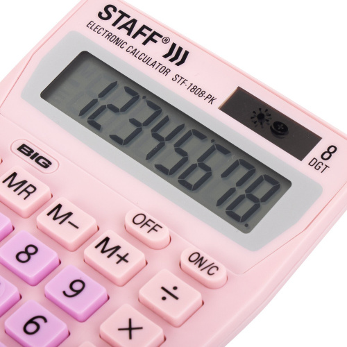 Калькулятор настольный STAFF, 140х105 мм, 8 разрядов, двойное питание, розовый фото 6