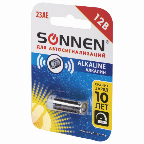 Батарейка SONNEN Alkaline, 23А, алкалиновая, для сигнализаций, 1 шт., в блистере фото 2