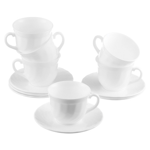 Набор чайный LUMINARC "Trianon", на 6 персон, 6 чашек объемом 220 мл и 6 блюдец, белое стекло фото 2