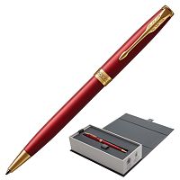 Ручка шариковая PARKER "Sonnet Core Intense Red Lacquer GT", корпус красный глянцевый лак, черная