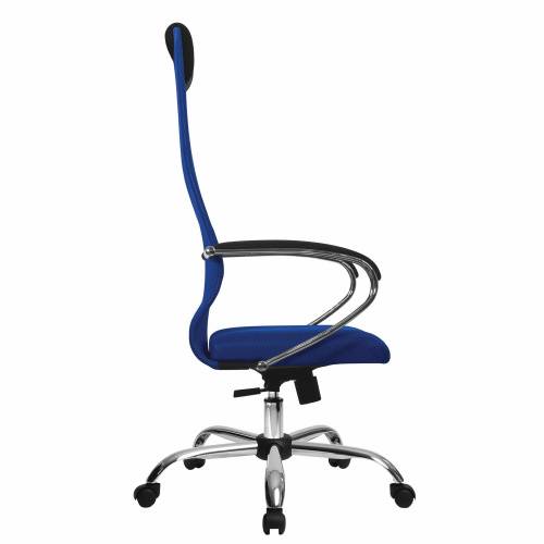 Кресло офисное МЕТТА "SU-B-8" хром, ткань-сетка, сиденье мягкое, синее фото 8