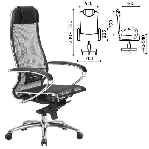 Кресло офисное МЕТТА "SAMURAI" S-1.04, сверхпрочная ткань-сетка, черное фото 2