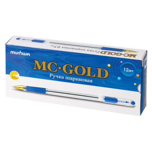 Ручка шариковая масляная с грипом MUNHWA "MC Gold", синяя, корпус тонированный, линия письма 0,5 мм фото 3