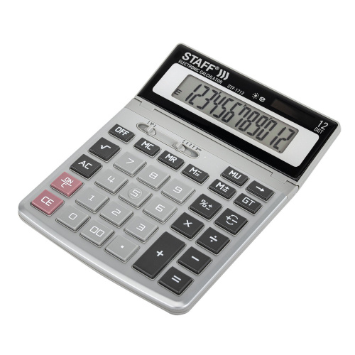 Калькулятор настольный металлический STAFF STF-1712, 200х152 мм, 12 разрядов, двойное питание фото 9