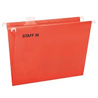 Подвесные папки STAFF, A4/Foolscap (404х240мм) до 80 л., КОМПЛЕКТ 10 шт., красные, картон