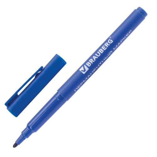 Маркер перманентный (нестираемый) BRAUBERG "CLASSICLine", корпус тонкий, наконечник 1 мм, синий
