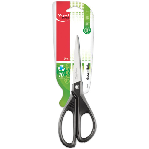 Ножницы MAPED "Essentials Green", 210 мм, черные, эргономичные ручки, картонная упаковка фото 2