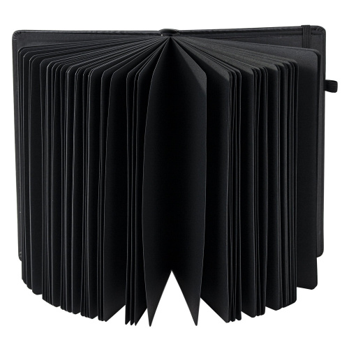 Скетчбук, черная бумага 140 г/м2 130х210 мм, 80 л., КОЖЗАМ, резинка, карман, BRAUBERG ART, черный фото 7
