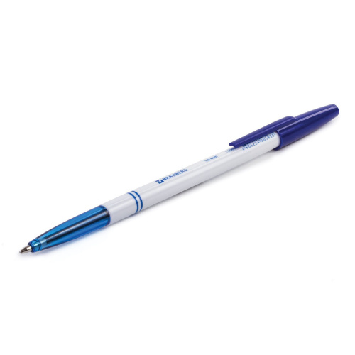 Ручка шариковая BRAUBERG "Офисная", корпус белый, узел 1 мм, линия письма 0,5 мм, синяя фото 2