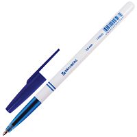 Ручка шариковая BRAUBERG "Офисная", корпус белый, узел 1 мм, линия письма 0,5 мм, синяя