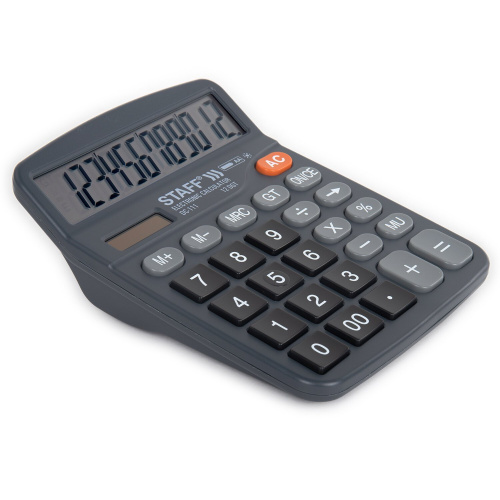 Калькулятор настольный STAFF, 180x145 мм, 12 разрядов, батарейка АА, двойное питание фото 8