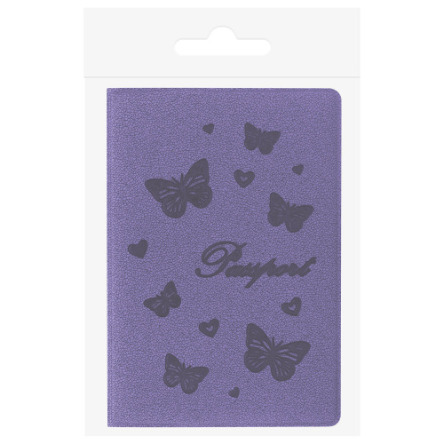 Обложка для паспорта STAFF "Бабочки", бархатный полиуретан, фиолетовая фото 6