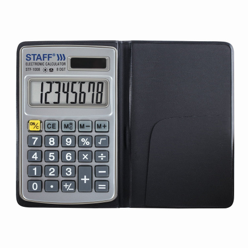 Калькулятор карманный металлический STAFF STF-1008, 103х62 мм, 8 разрядов, двойное питание фото 10