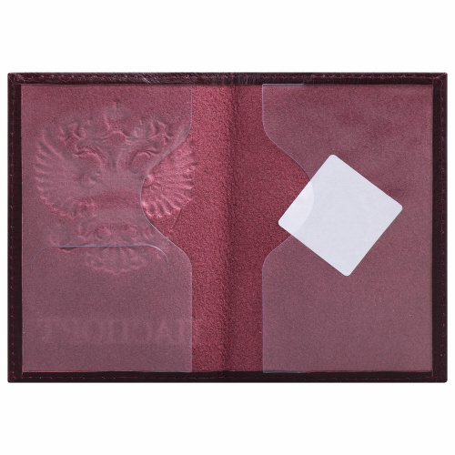Обложка для паспорта BRAUBERG "Герб", натуральная кожа, темно-бордовая фото 2