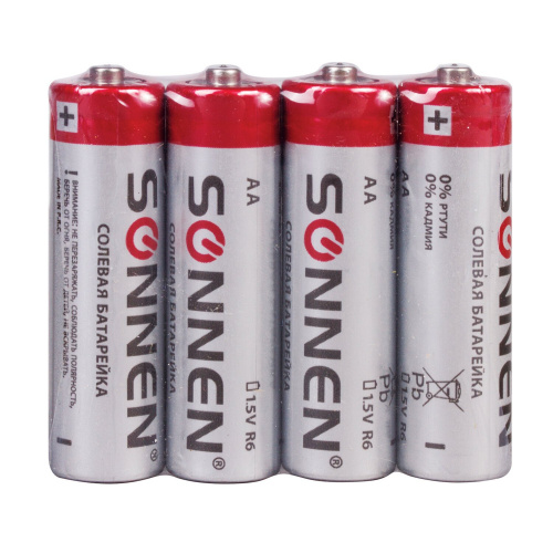 Батарейки SONNEN, АА, 4 шт., солевые, пальчиковые, в пленке фото 2