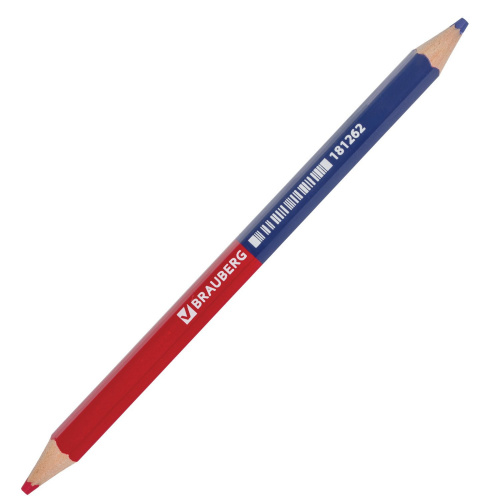 Карандаш двухцветный BRAUBERG, красно-синий, утолщённый, заточенный, грифель 4,0 мм