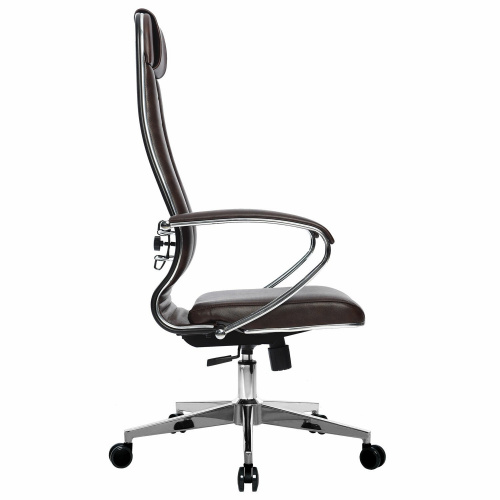 Кресло офисное МЕТТА "К-29" хром, рецик. кожа, сиденье и спинка мягкие, темно-коричневое фото 3