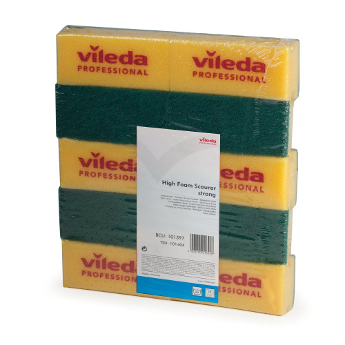 Губки VILEDA "Виледа", 10 шт., для любых поверхностей, желтые, зеленый абразив фото 3
