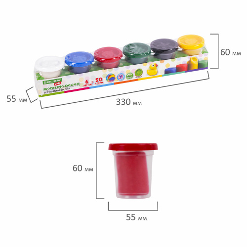 Пластилин-тесто для лепки BRAUBERG KIDS, 6 цветов, 300 г, яркие классические цвета, крышки-штампики фото 4