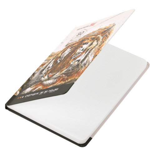 Скетчбук BRAUBERG ART DEBUT "Тигр", белая бумага, 145х203 мм, 80 л., резинка, твердый фото 3