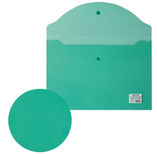 Папка-конверт с кнопкой BRAUBERG, А4, до 100 листов, 0,15 мм, прозрачная, зеленая фото 4