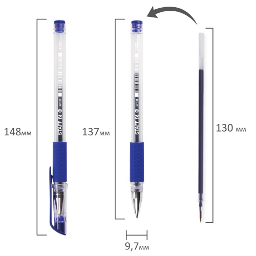 Ручка гелевая с грипом STAFF "EVERYDAY", корпус прозрачный, линия письма 0,35 мм, синяя фото 3