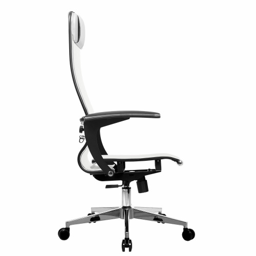 Кресло офисное МЕТТА "К-4-Т" хром, прочная сетка, сиденье и спинка регулируемые, белое фото 10