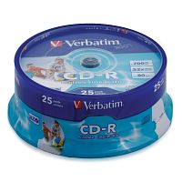 Диски CD-R VERBATIM, 700 MB, 52x Printable, 25 шт., с поверхностью для печати
