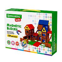 Магнитный конструктор  BRAUBERG KIDS MEGA MAGNETIC BUILD BLOCKS-129 "Построй дом", 129 деталей