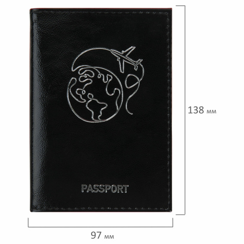 Обложка для паспорта натуральная кожа "наплак", тиснение серебром "Airplane", черная, BRAUBERG фото 6
