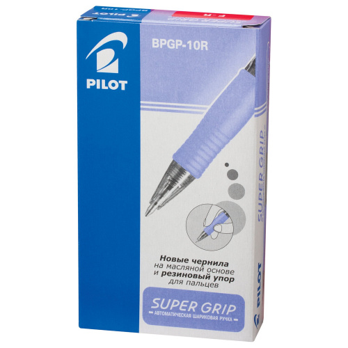 Ручка шариковая масляная автоматическая с грипом PILOT "Super Grip", линия письма 0,32 мм, синяя. фото 2