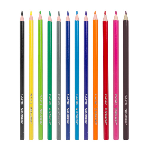 Карандаши цветные пластиковые BRAUBERG PREMIUM, 12 цветов, шестигранные, грифель мягкий 3 мм фото 3