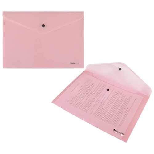 Папка-конверт с кнопкой BRAUBERG "Pastel", А4, до 100 л, непрозрачная цвет, персиковый фото 4