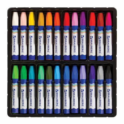 Восковые мелки утолщенные BRAUBERG, 24 цвета, на масляной основе, яркие цвета фото 4
