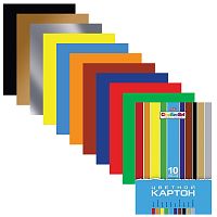 Картон цветной HATBER "Creative", А4, мелованный, 10 л., 10 цв., в папке, 195х280 мм