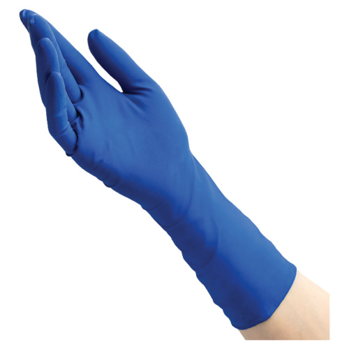 Перчатки латексные смотровые BENOVY High Risk, 25 пар, размер M, неопудренные, прочные, синие фото 3