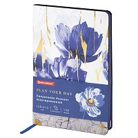 Ежедневник недатированный А5 (138х213 мм), BRAUBERG VISTA, под кожу, гибкий, 136 л., "Blue flowers"