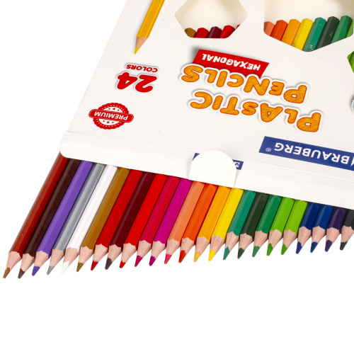 Карандаши цветные пластиковые BRAUBERG PREMIUM, 24 цвета, шестигранные, грифель мягкий 3 мм фото 10