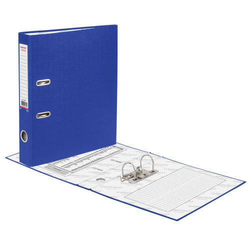 Папка-регистратор ОФИСМАГ, с арочным механизмом, покрытие из ПВХ, 50 мм, синяя фото 4