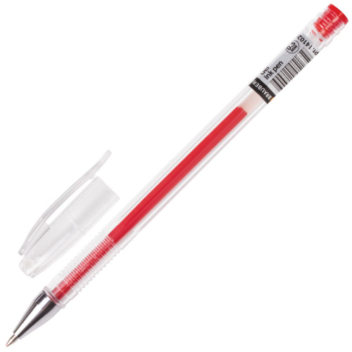 Ручка гелевая BRAUBERG "Jet", корпус прозрачный, узел 0,5 мм, линия письма 0,35 мм, красная фото 2
